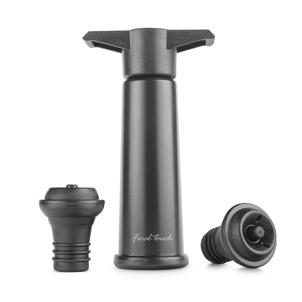 Final Touch Champagne/Wine Bottle Pump w/ Two Stoppers Barware Accessory BLK