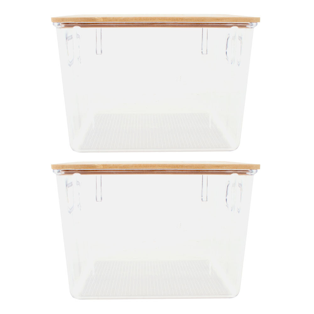 Home Expression 21x19cm Storage Basket w/Bamboo Lid Rectangle Organiser Clear (2 Pack)