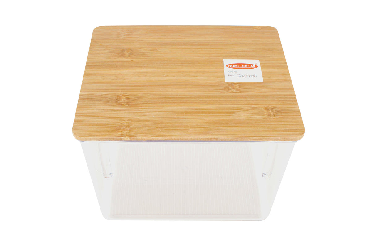 Home Expression 21x19cm Storage Basket w/ Bamboo Lid Rectangle Organiser Clear — image 2