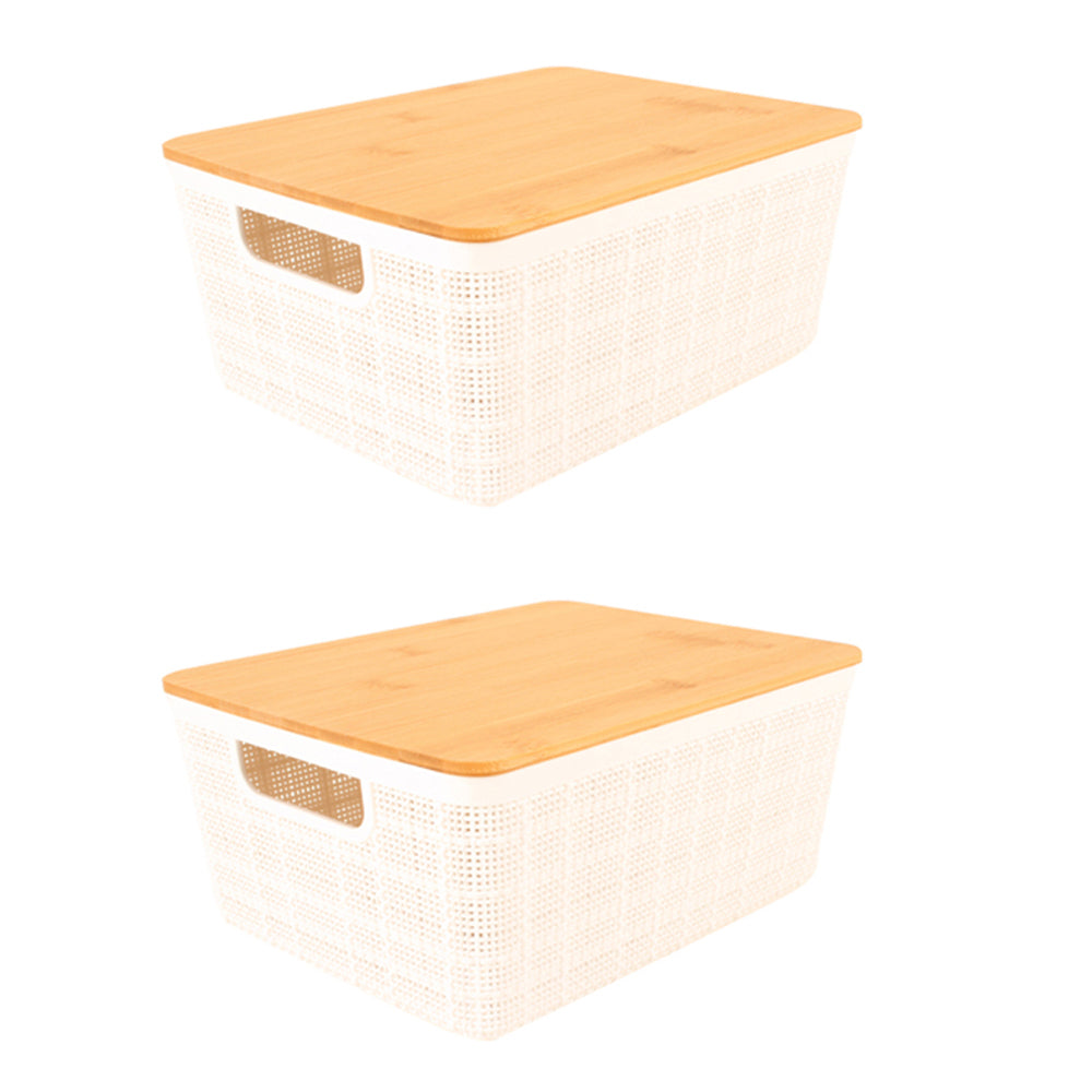 Home Expression 20cm Plastic Storage Basket w/ Lid - White (2 Pack)