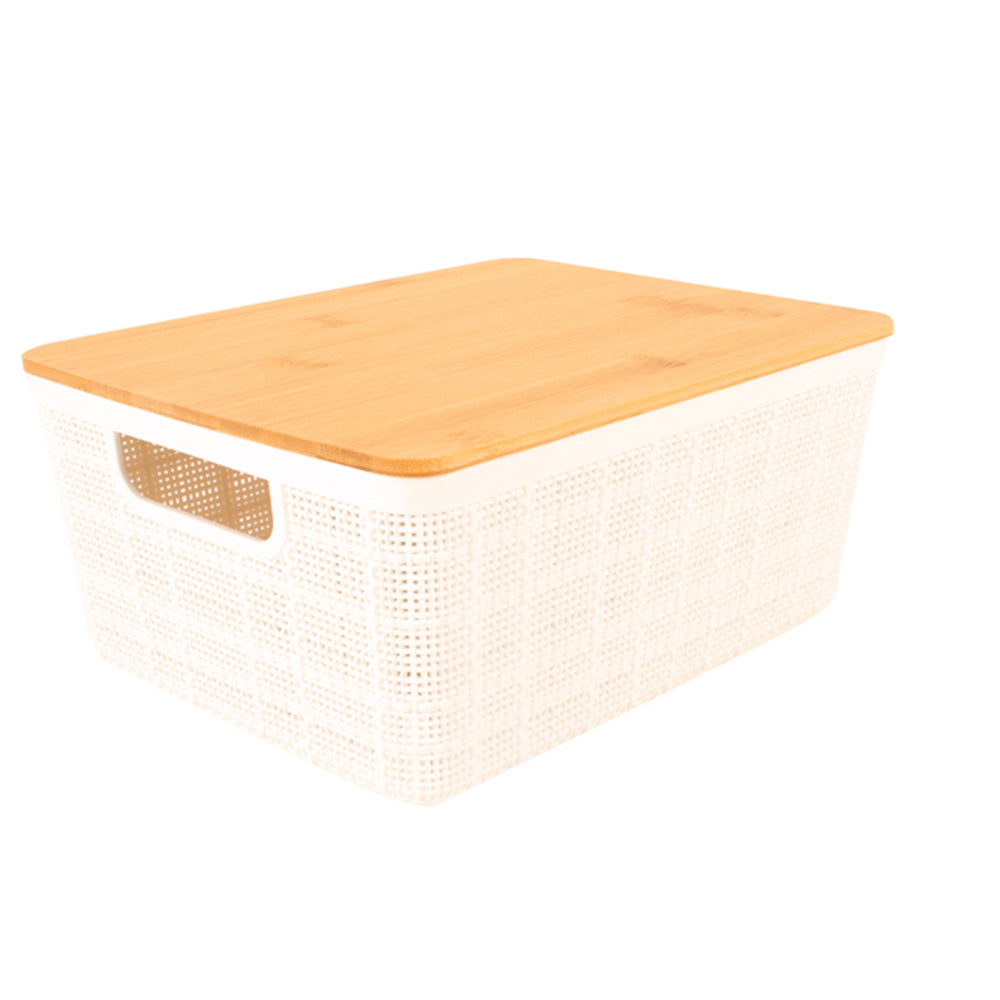 Home Expression 20cm Plastic Storage Basket w/ Lid - White (2 Pack) — image 2
