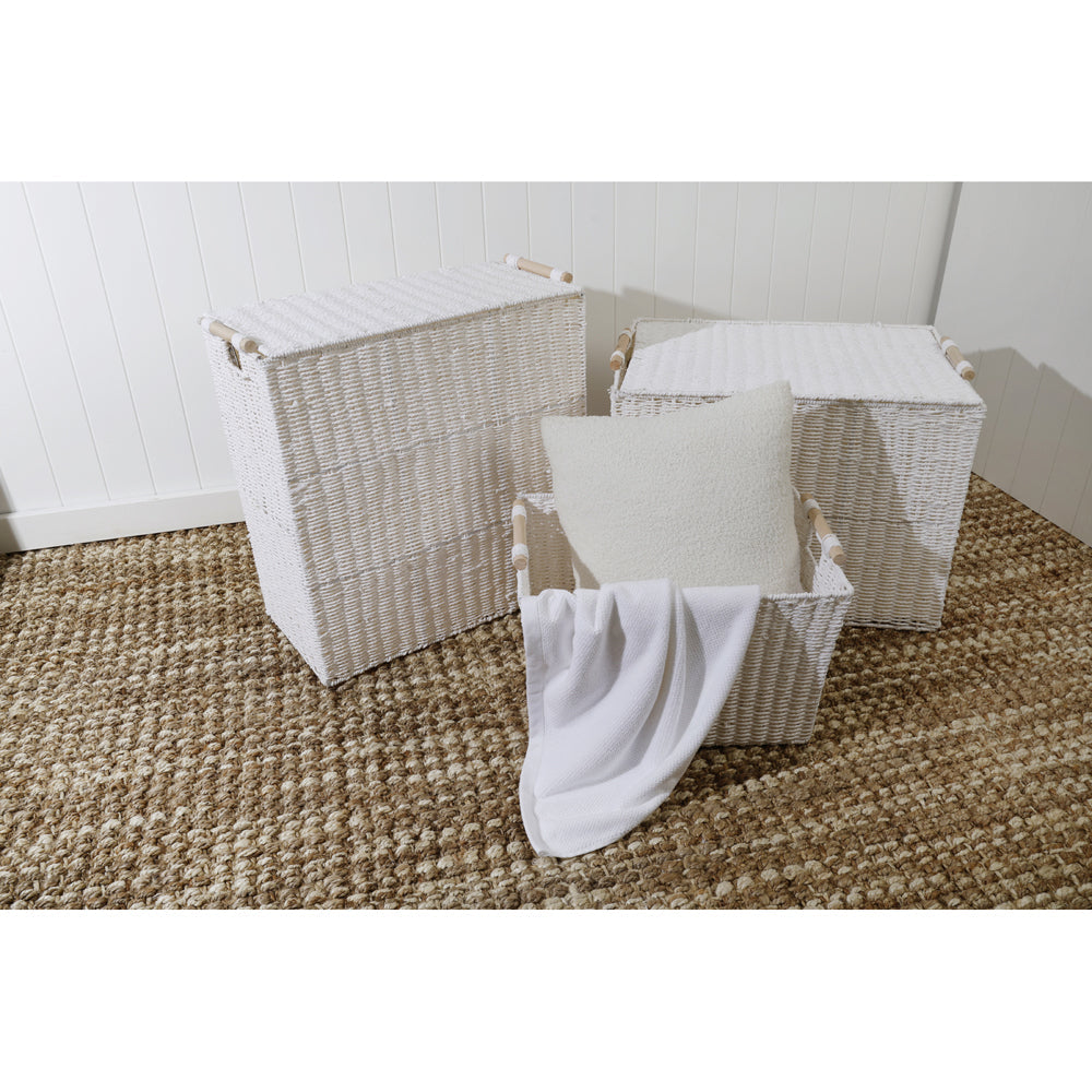 Maine & Crawford Cercy 42cm Paper Rope Basket Organiser Storage w/ Handle White