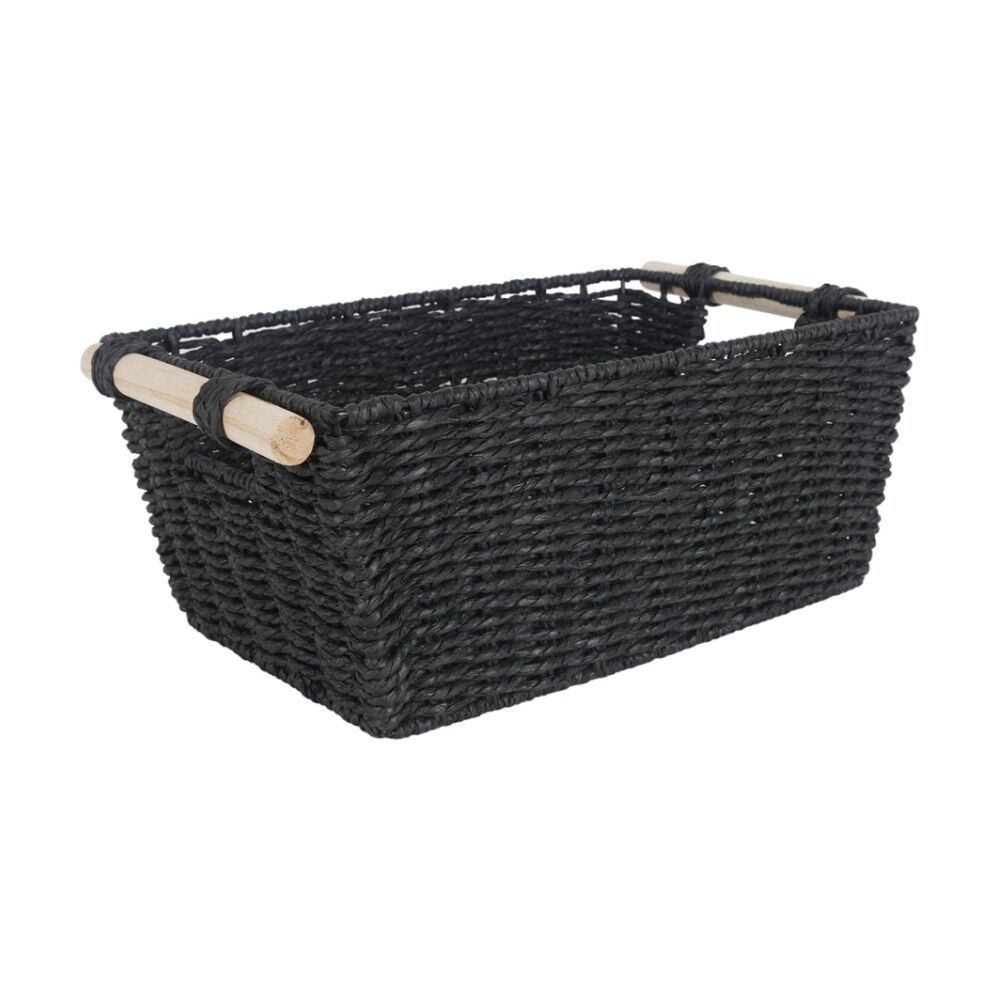Maine & Crawford Cercy 37cm Paper Rope Basket Organiser Storage w/ Handle Black