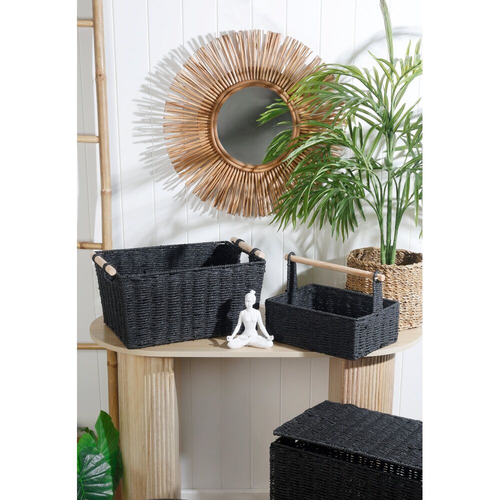 Maine & Crawford Cercy 37cm Paper Rope Basket Organiser Storage w/ Handle Black — image 2