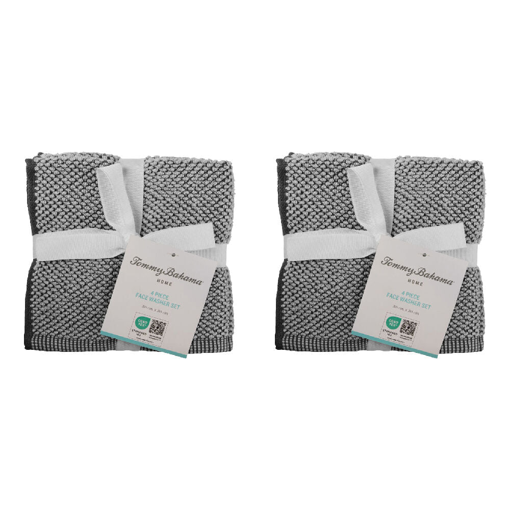 Tommy Bahama Washed Pebble Bathroom Face Washer Drying Towel White/Graphite (8 Pieces)