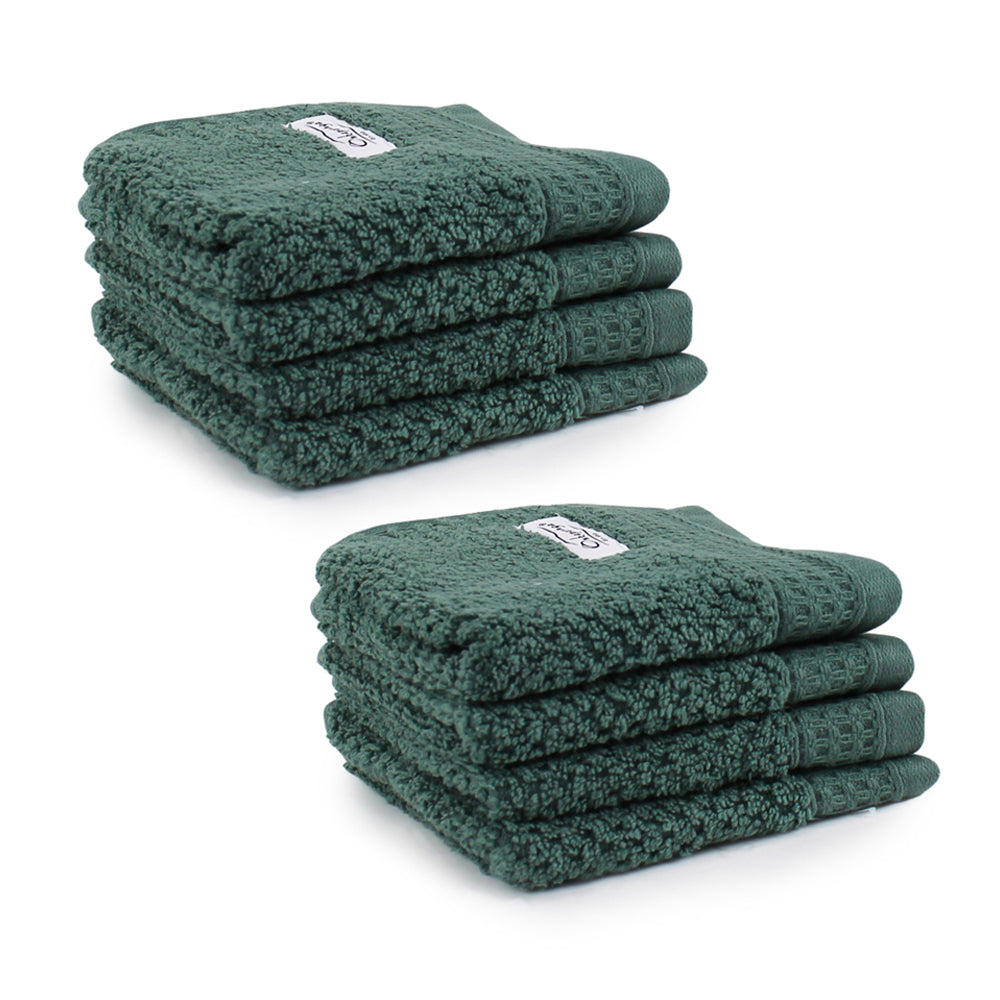 Onkaparinga 30x30cm Cotton Avalon Bathroom Face Washers 550GSM Fir Green (8 Pieces)