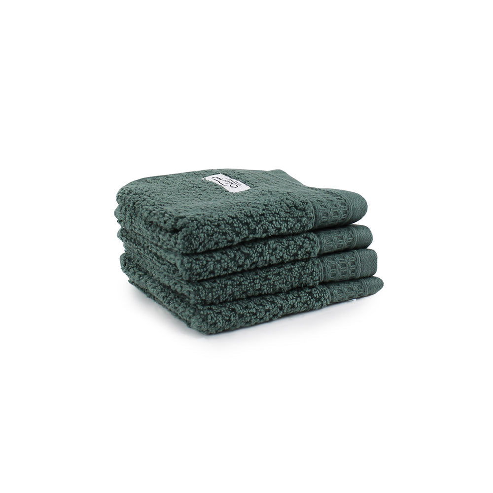 Onkaparinga 30x30cm Cotton Avalon Bathroom Face Washers 550GSM Fir Green (4 Pieces)