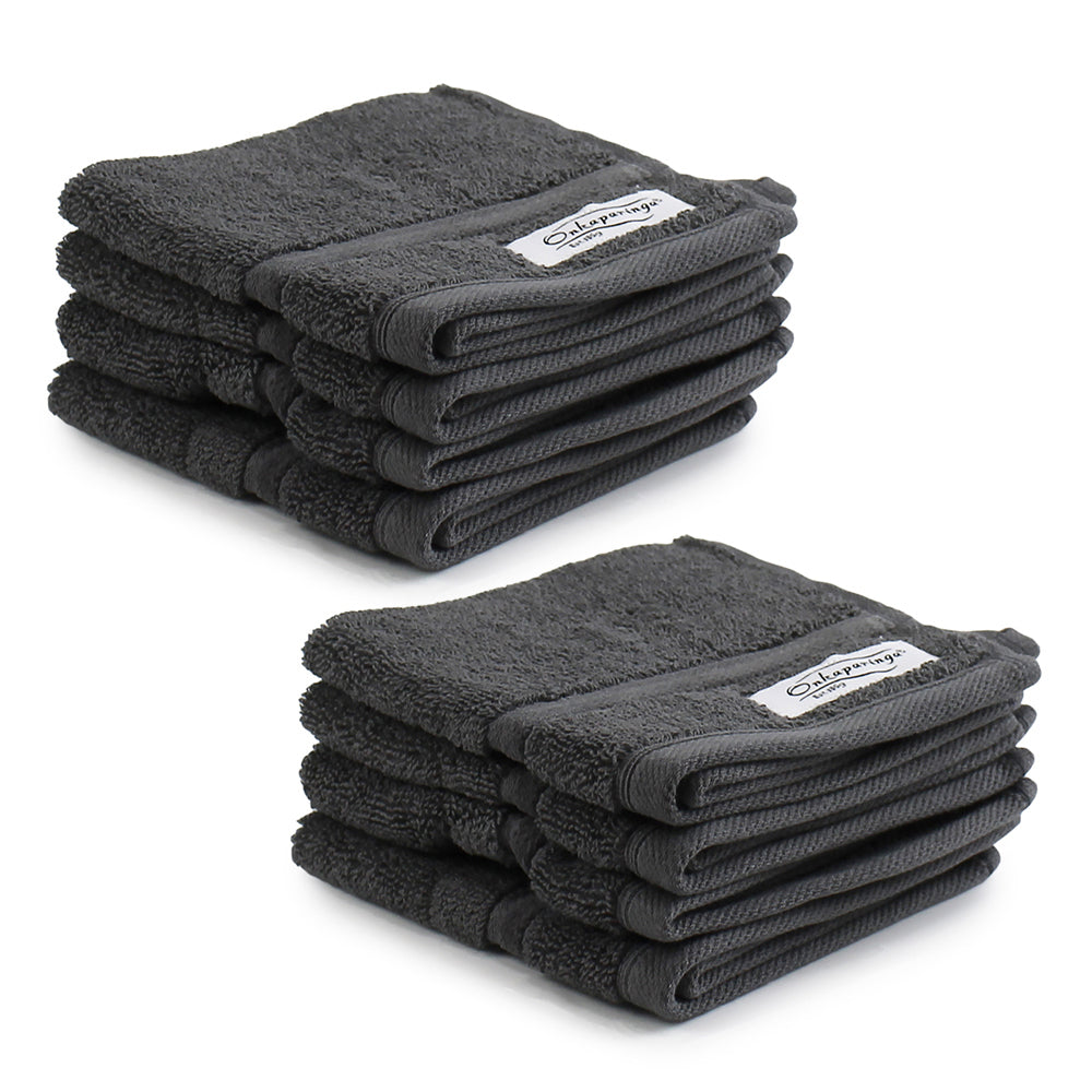 Onkaparinga 30x30cm Cotton Flinders Bathroom Face Washers 600GSM Charcoal (8 Pieces)