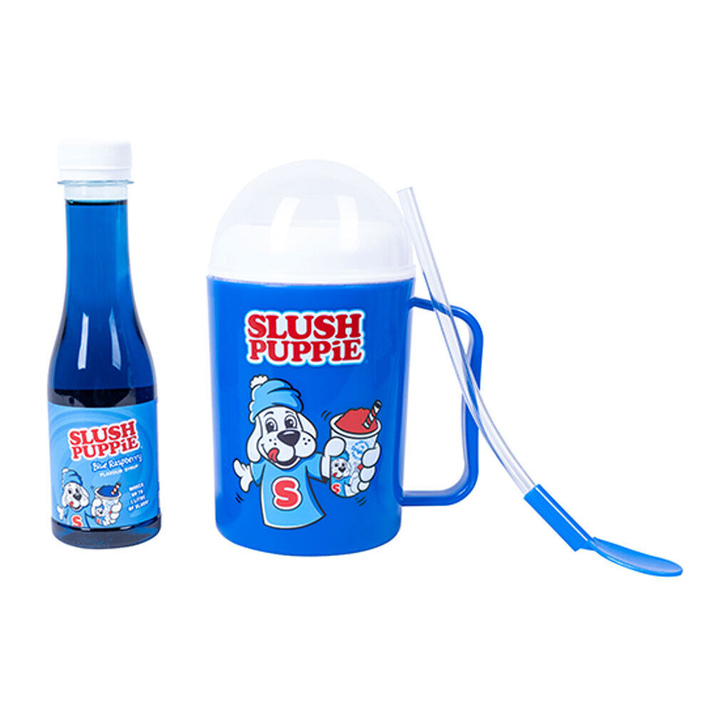 Slush Puppie Cup w/Blue Raspberry Syrup Drink Set & 1L Slushie Making Machine — image 10