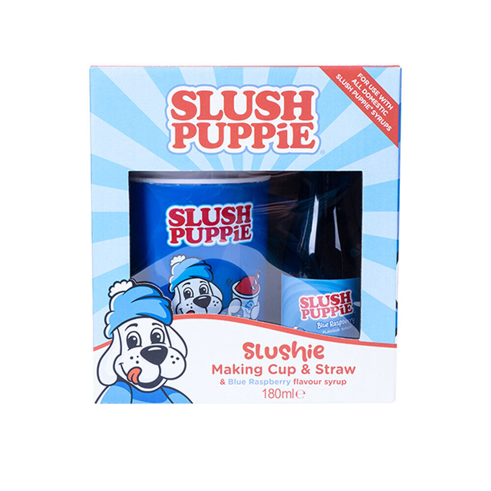 Slush Puppie Cup w/Blue Raspberry Syrup Drink Set & 1L Slushie Making Machine — image 9