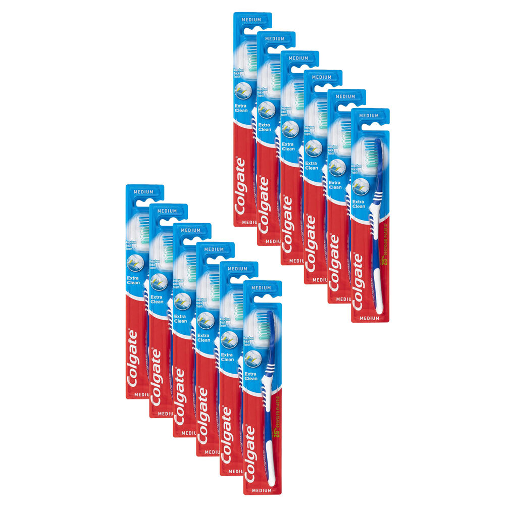Colgate Extra Clean Toothbrush Medium Dental Oral Care Teeth Cleaner (12 Pack)