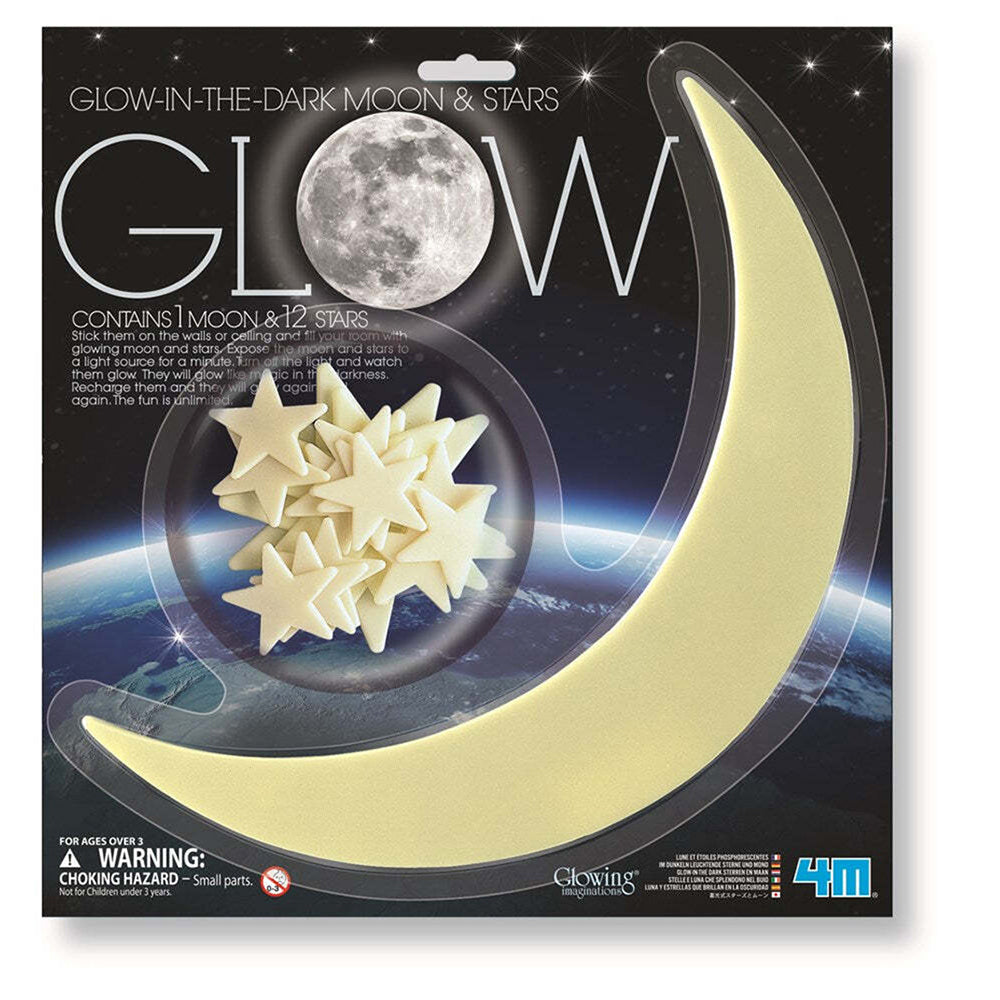 4M Glow in The Dark Moon & Stars w/ Adhesive Tape Wall/Ceiling Kids Toy 8y+