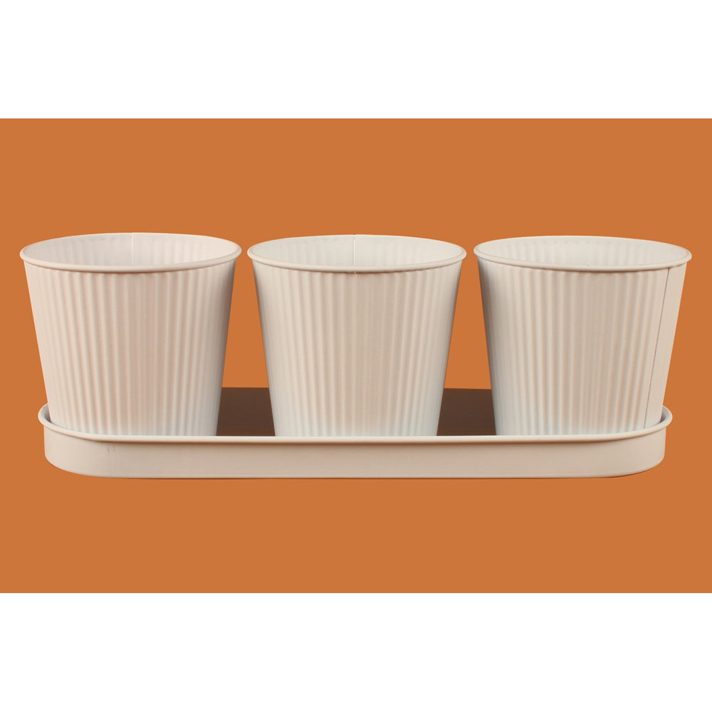 Yard Master 34cm Maja Emboss 3 Plant/Flower Pot w/ Tray Home/Garden Decor White — image 3