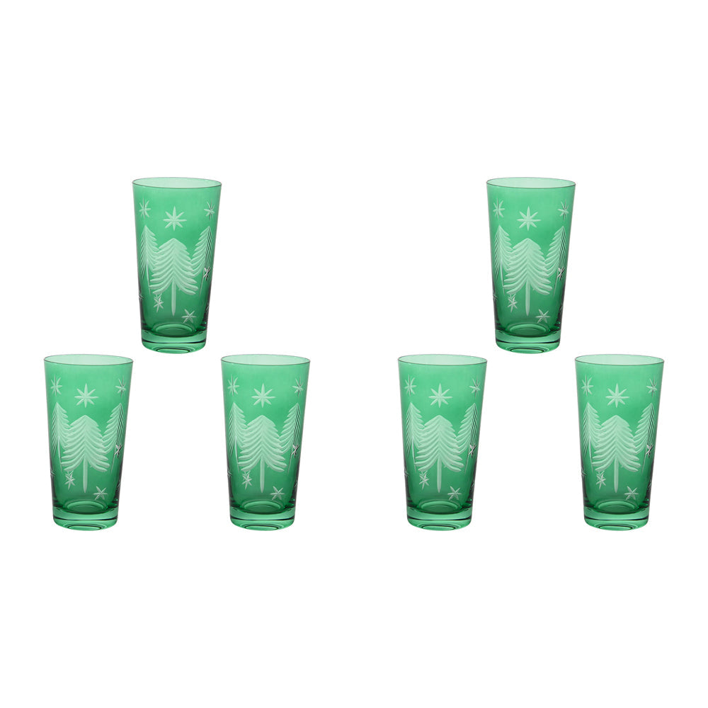 LVD Glass Tall Tumbler Emerald Home/Barware Christmas Decor 9x15cm Green (6 Pack)