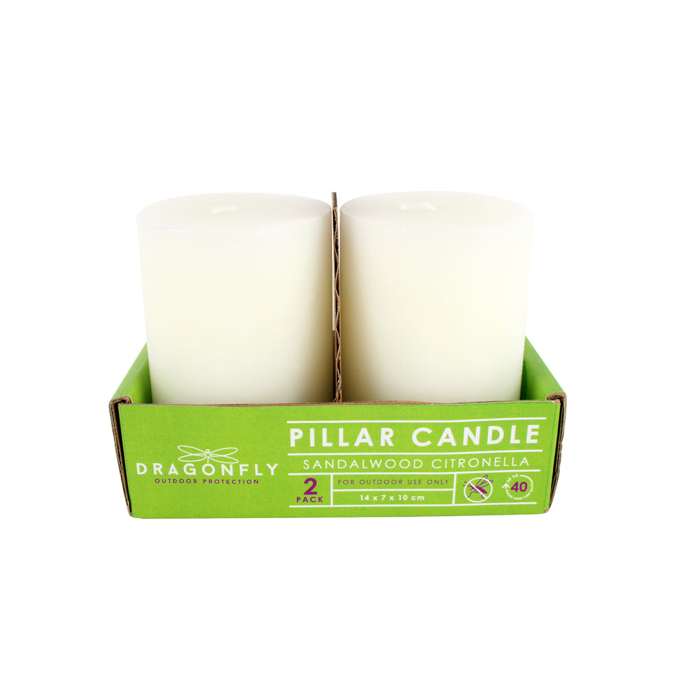 Dragonfly 10x7cm Sandalwood Citronella Pillar Candle Home Desk Decor White (2 Pieces) — image 2