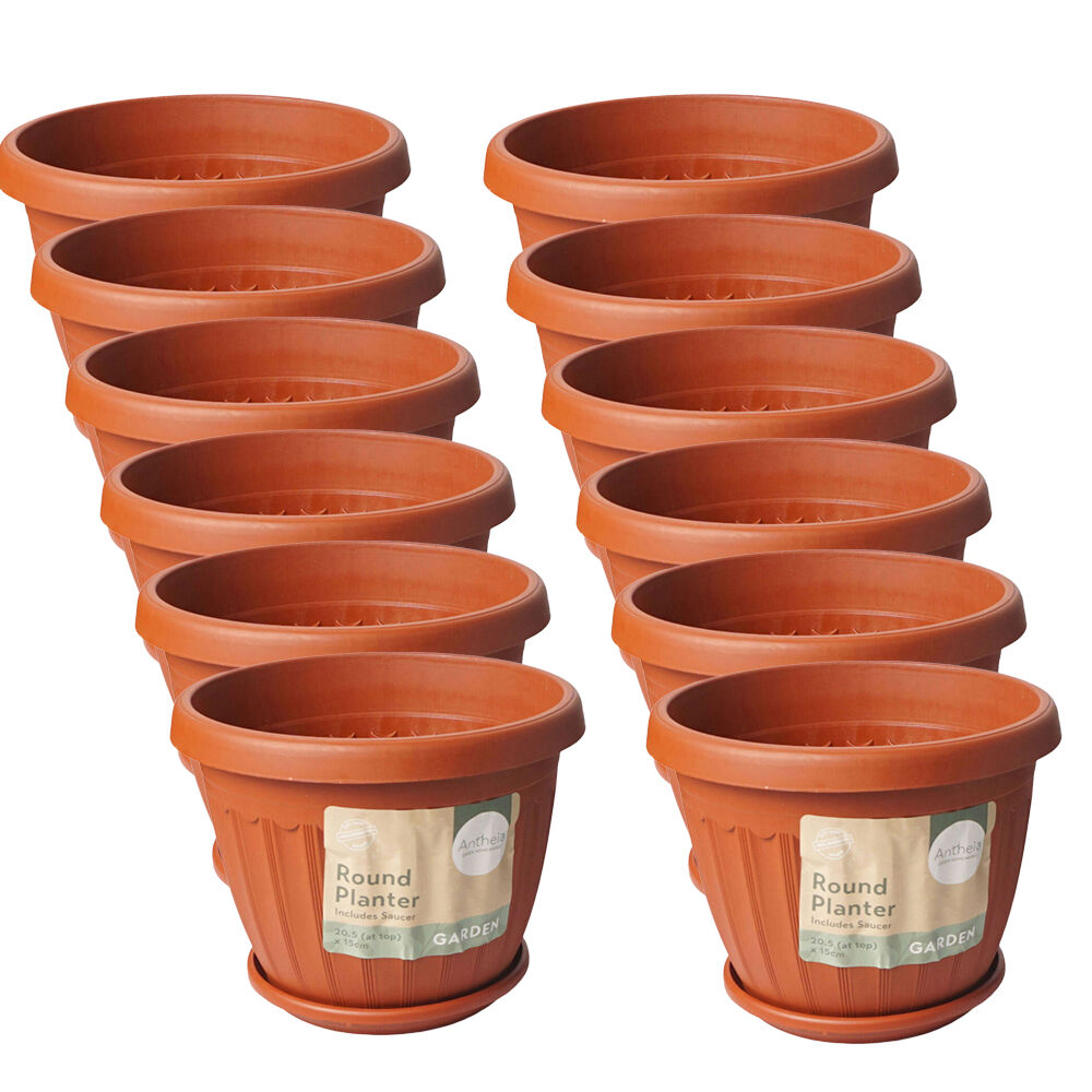 Antheia Round Outdoor Garden Planter Pot w/ Saucer 20.5x15cm Assorted (12 Pack)