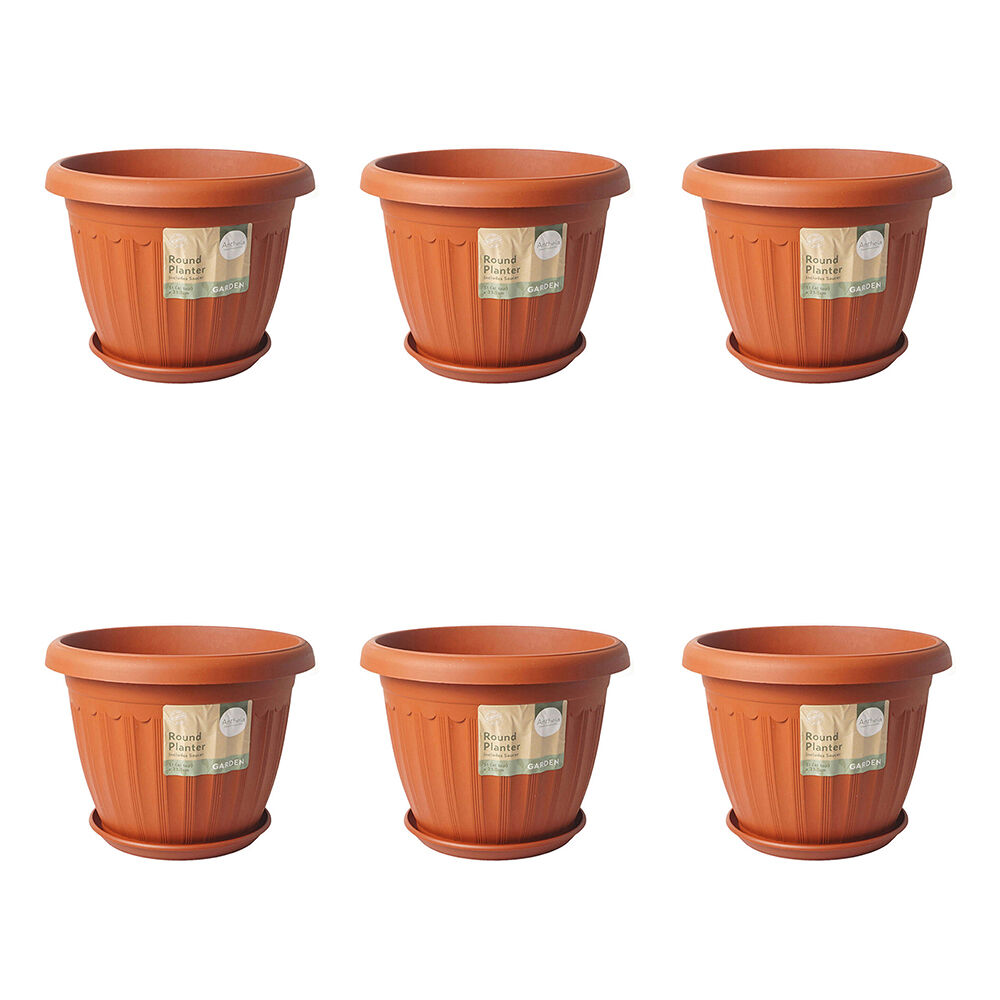 Antheia Round Outdoor Garden Planter Pot w/ Saucer 31x23.5cm Assorted (6 Pack)
