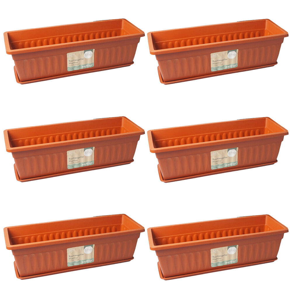 Antheia Rectangular Outdoor Garden Planter Pot w/ Saucer 50x21cm Assorted (6 Pack)