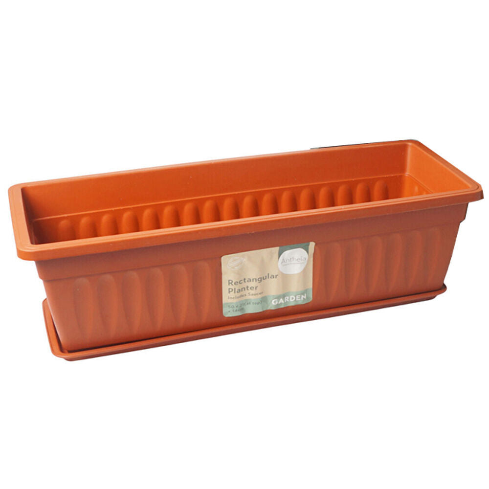 Antheia Rectangular Outdoor Garden Planter Pot w/ Saucer 50x21cm Assorted (6 Pack) — image 2