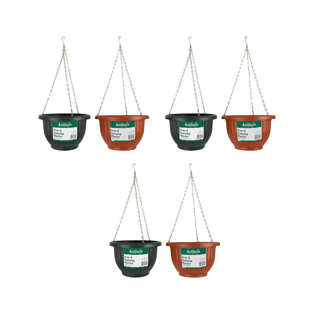 Antheia Green Homewares Round Hanging Garden Flower Planter Pot Assorted (6 Pack)