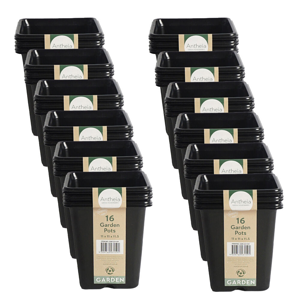 Antheia 6pc Antheia Plastic Square Garden Planter Pots Large Pack 11x11.5cm Black (12 Pack)