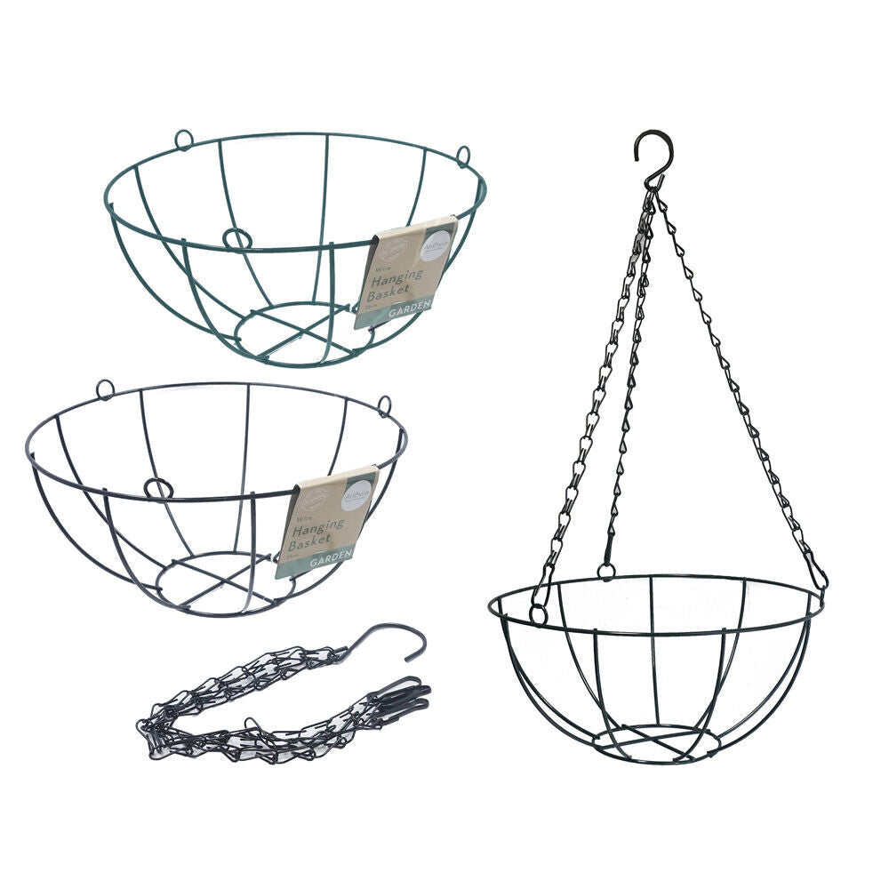 Antheia Green Homewares 25cm Wire Hanging Plant Basket Garden Decor Assorted — image 2