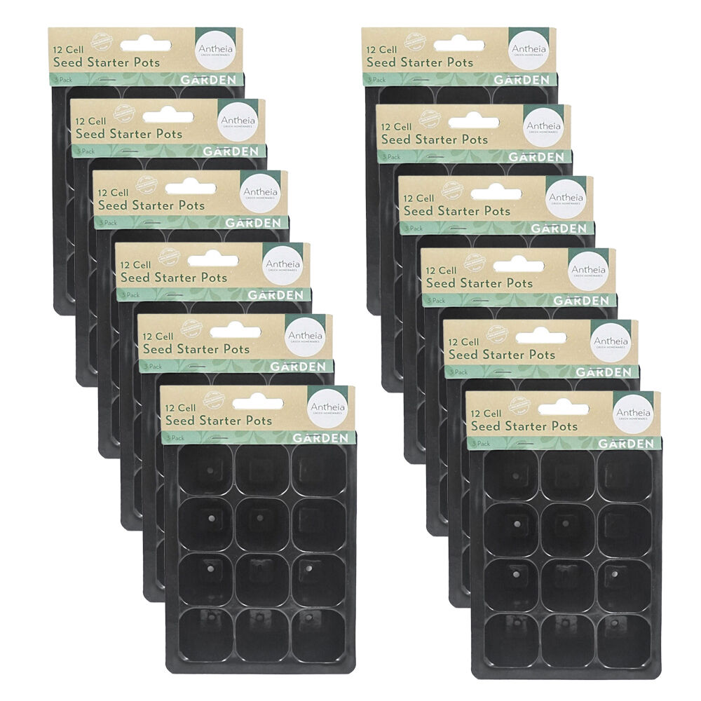 Antheia 3pc Antheia 12 Cell Seed Gardening Starter Pots Planter Pack Black (12 Pack)