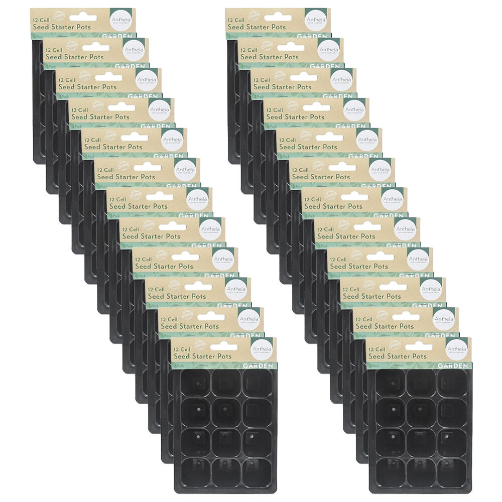 Antheia 3pc Antheia 12 Cell Seed Gardening Starter Pots Planter Pack Black (24 Pack)