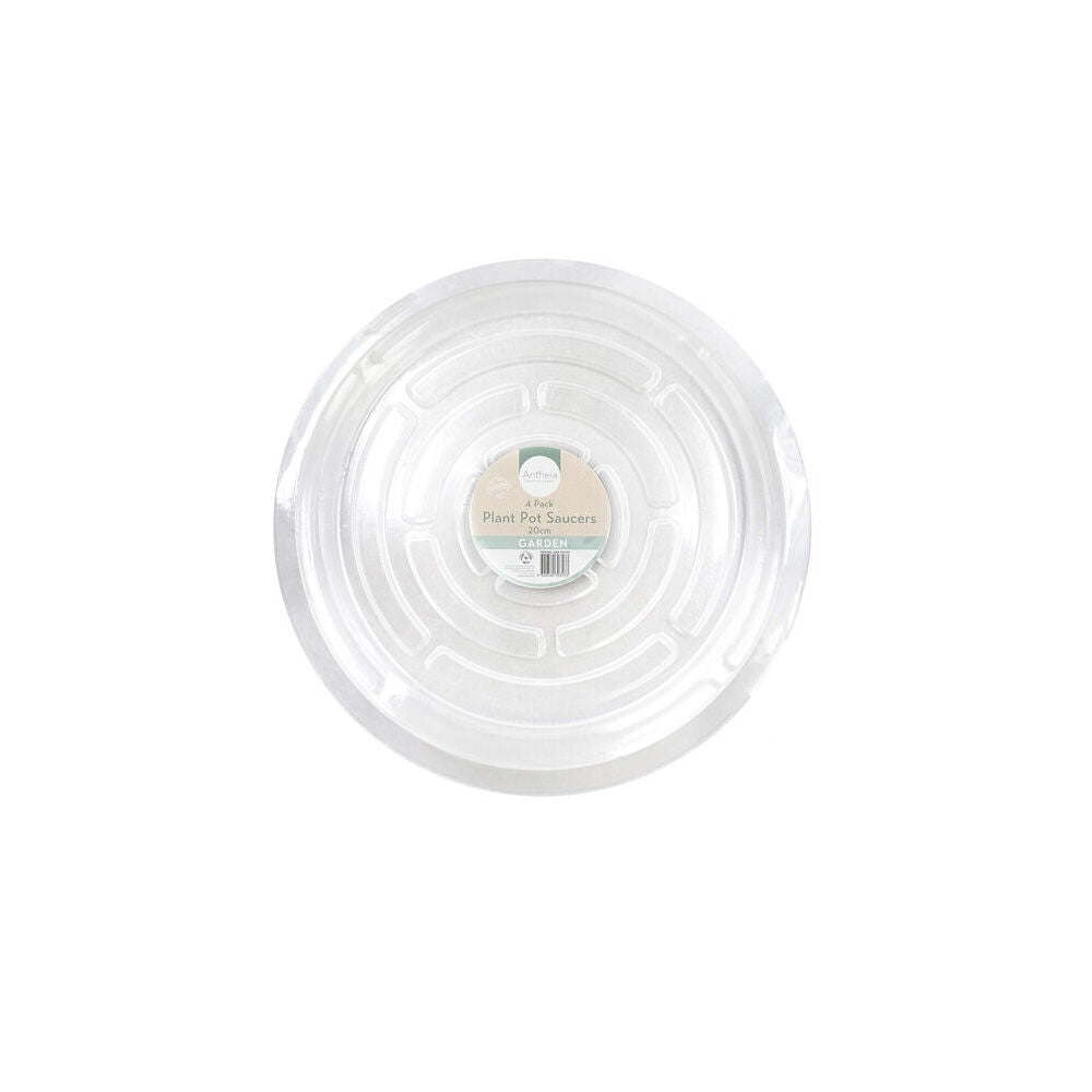 Antheia Green Homewares PET Plant Pot Tray Durable Saucer 20cm Clear (4 Pieces)