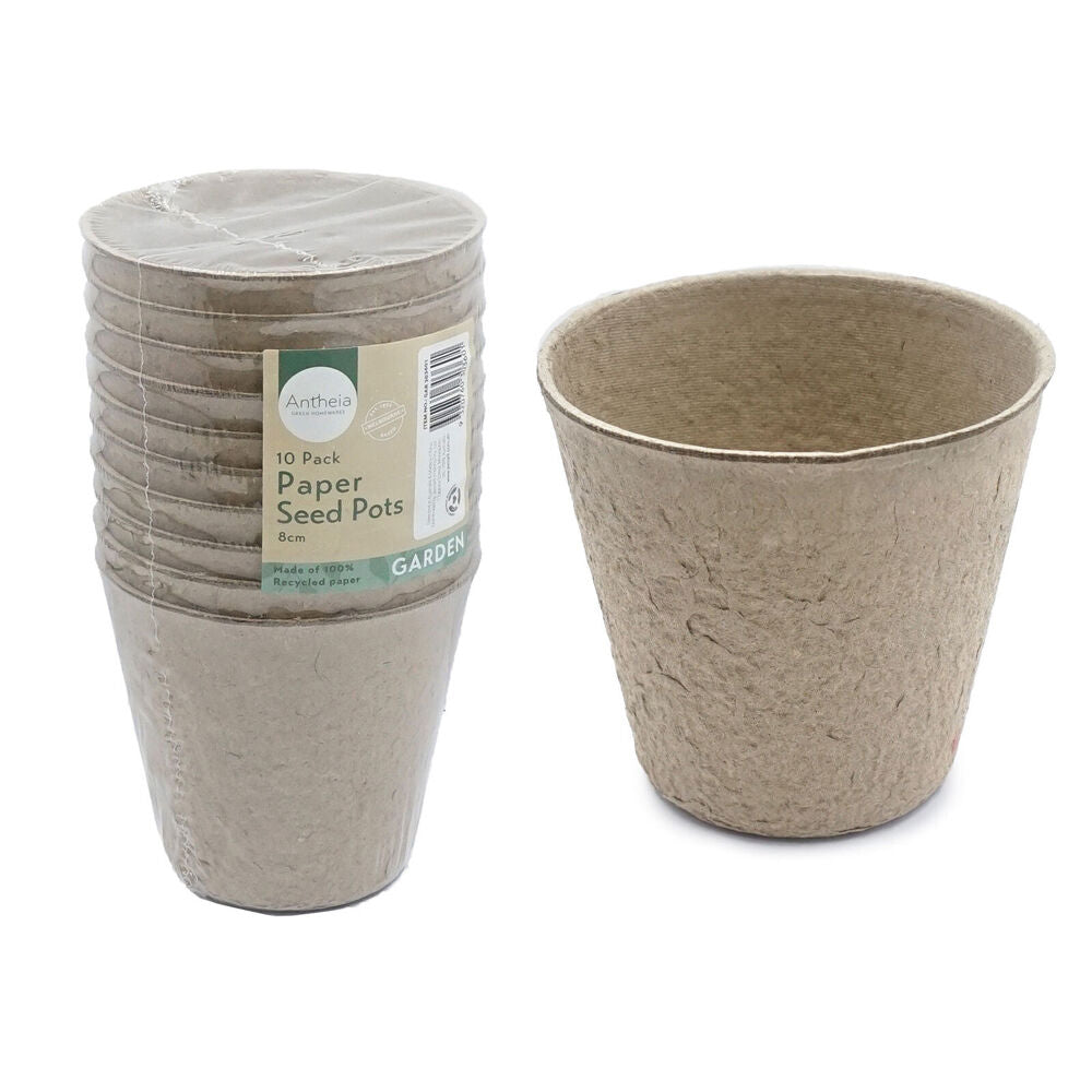 Antheia Eco Round Recycled Paper Seed Pots Planter Pack 8cm Brown (10 Pieces) — image 2