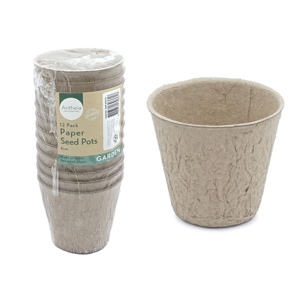 Antheia 12pc Antheia Eco Round Recycled Paper Seed Pots Planter Pack 6cm Brown (24 Pack) — image 3