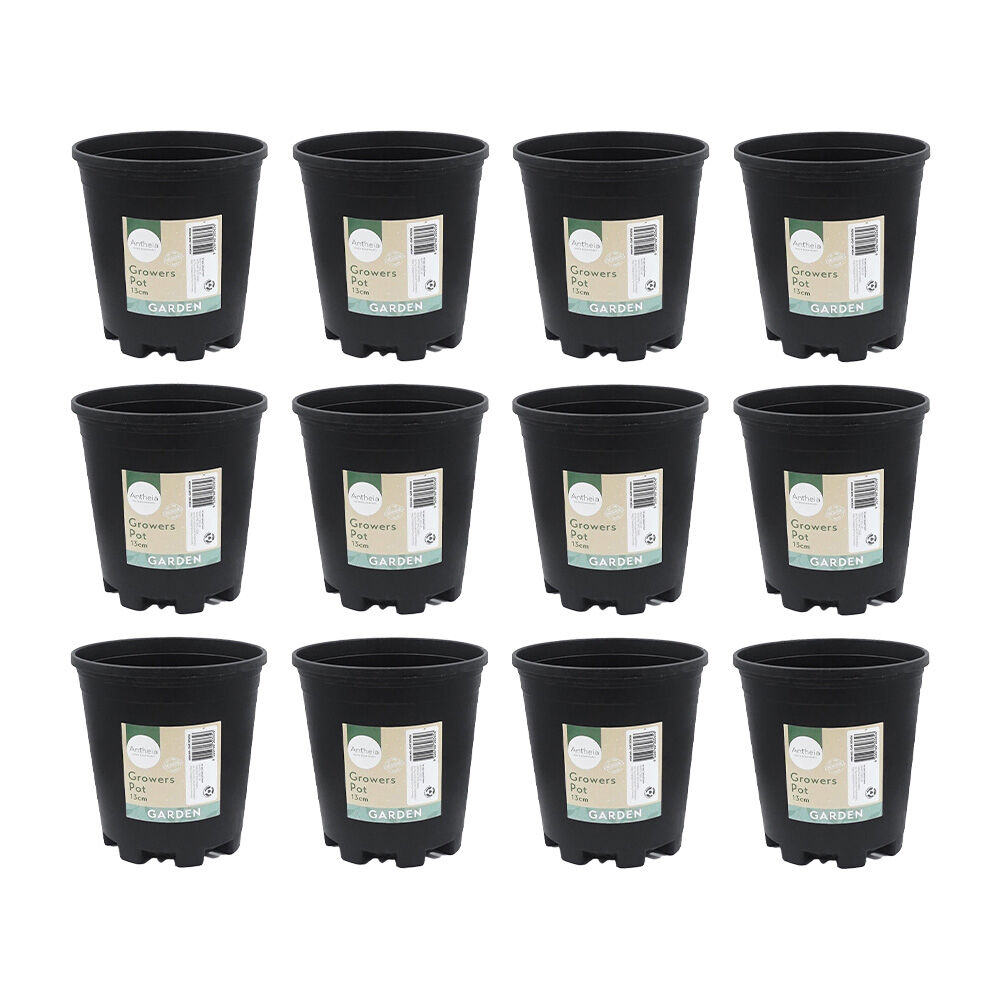 Antheia Green Homewares Growers Black Pot Plant Container Plastic 13cm (12 Pack)