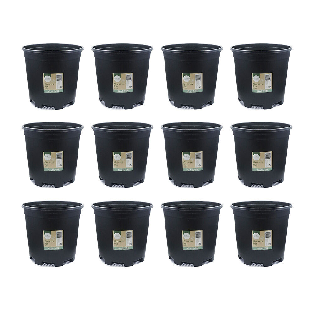 Antheia Green Homewares Plastic Growers Pot Plant Container Black 22cm (12 Pack)