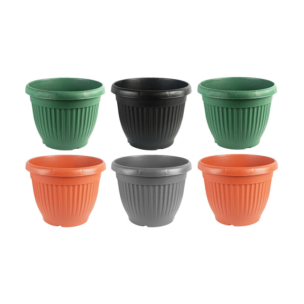Antheia Green Homewares 32cm Round Plastic Pot Flower/Plant Container Assort (6 Pack)