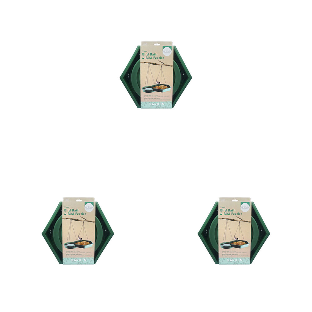 Antheia Green Homewares Bird Bath & Bird Feeder Green 28cm (6 Pieces)