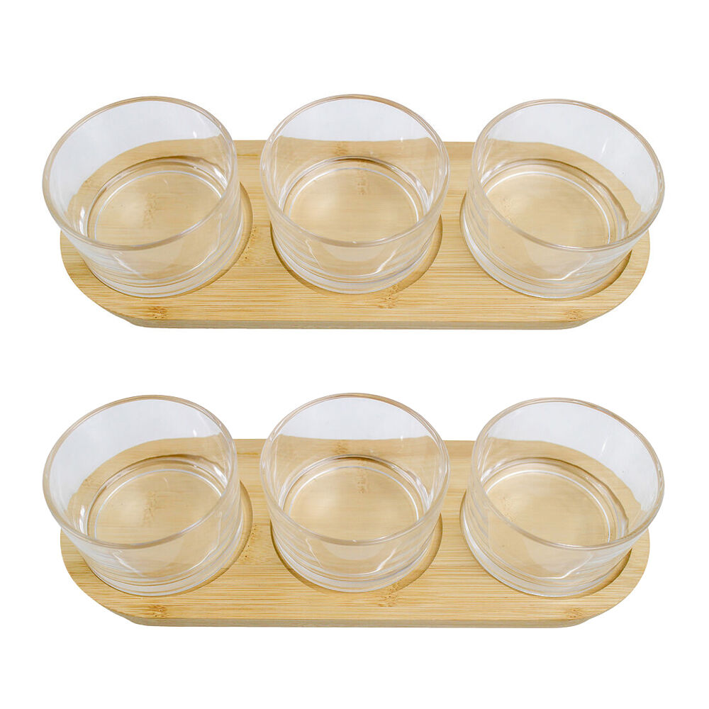 NF Living 3pc NF Living Serving Glass Tray 30cm Natural Bamboo (2 Pack)