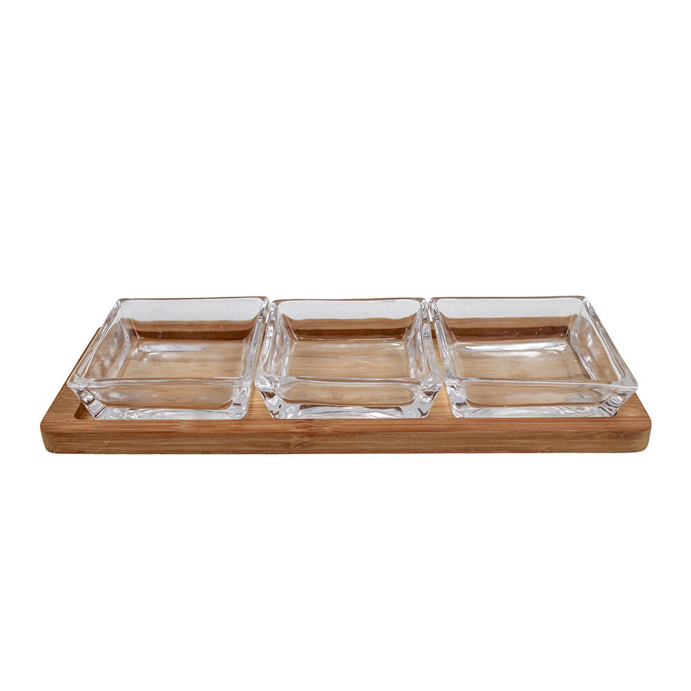 NF Living Glass Serving Set Square Bowls Bamboo Tray 30cm Solid Clear (3 Pieces) — image 2