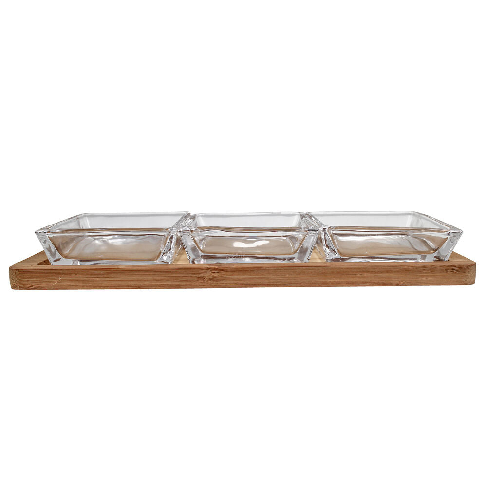 NF Living Glass Serving Set Square Bowls Bamboo Tray 30cm Solid Clear (3 Pieces) — image 4