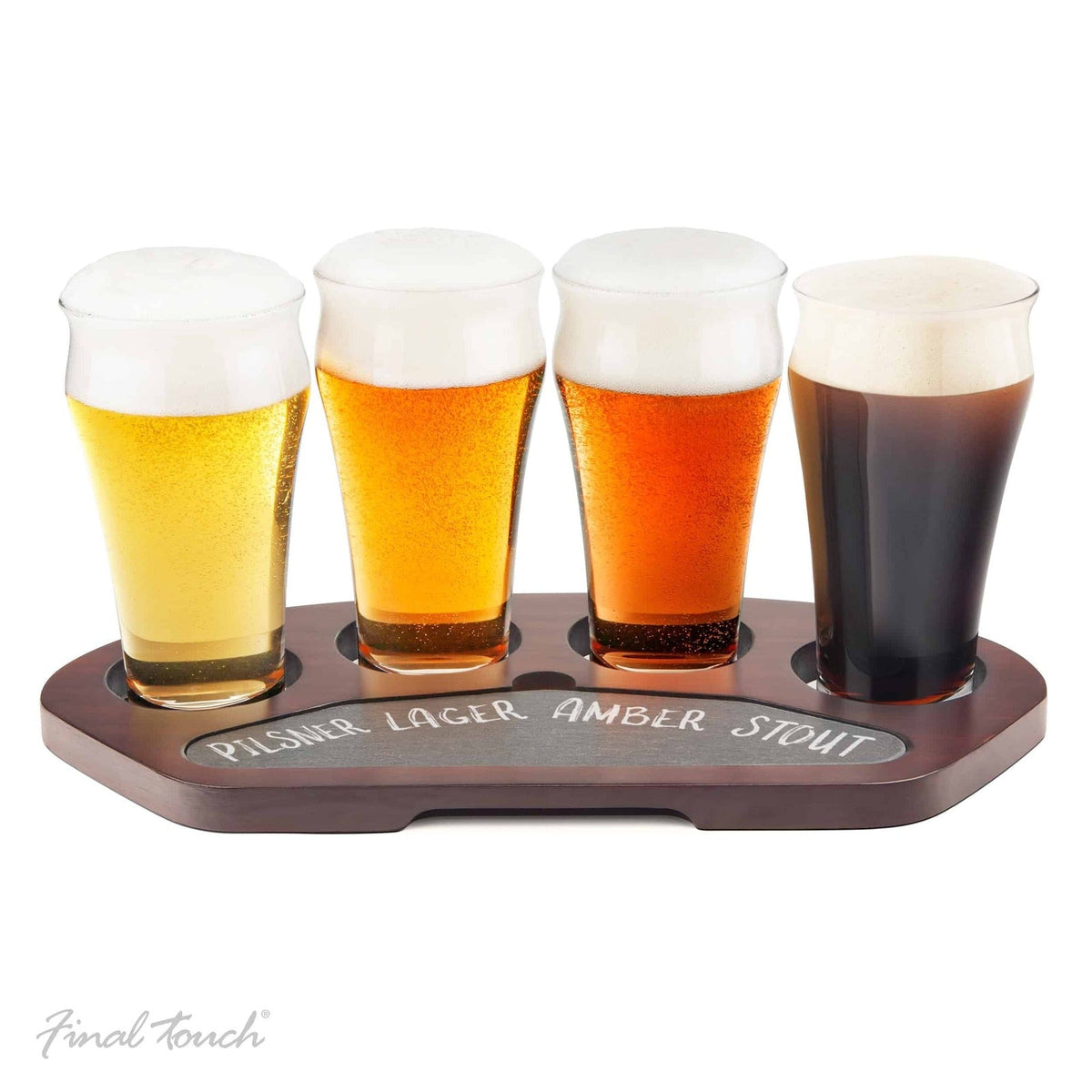 Final Touch Craft Beer Flight Set w/250ml Glasses/Serving Board/Slate Chalk (5 Pieces) — image 2