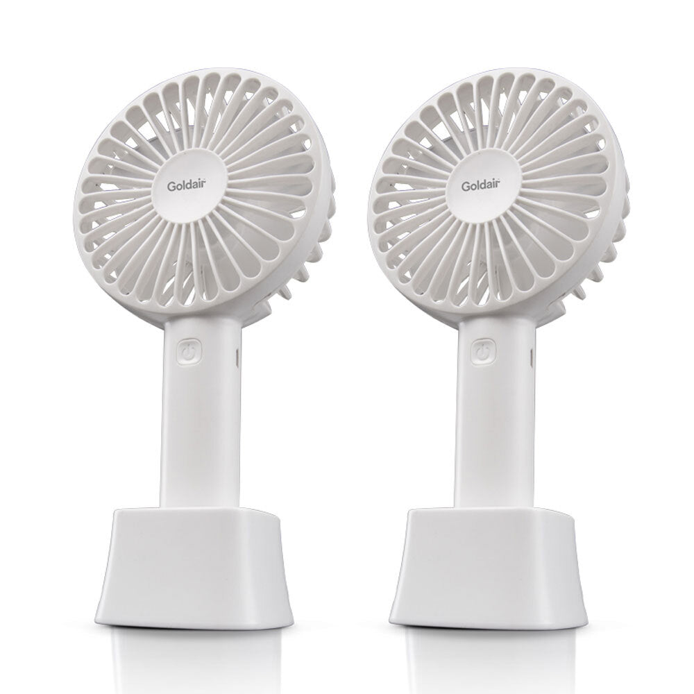 Goldair USB Rechargeable Mini Handheld Portable Fan Battery 10cm White (2 Pack)