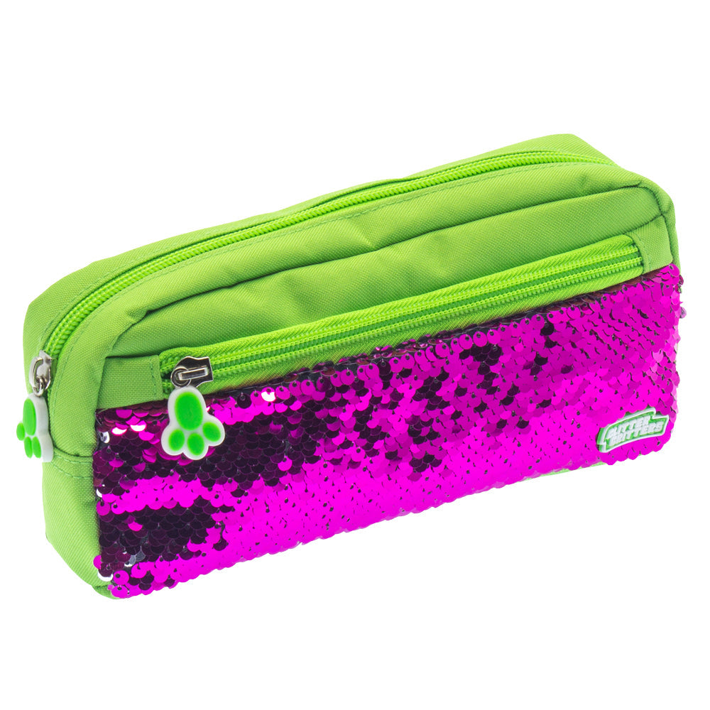 Glitter Critters Pat Me Sequin 2 Compartments Kids Zipper Pencil Case/Pouch GRN — image 2