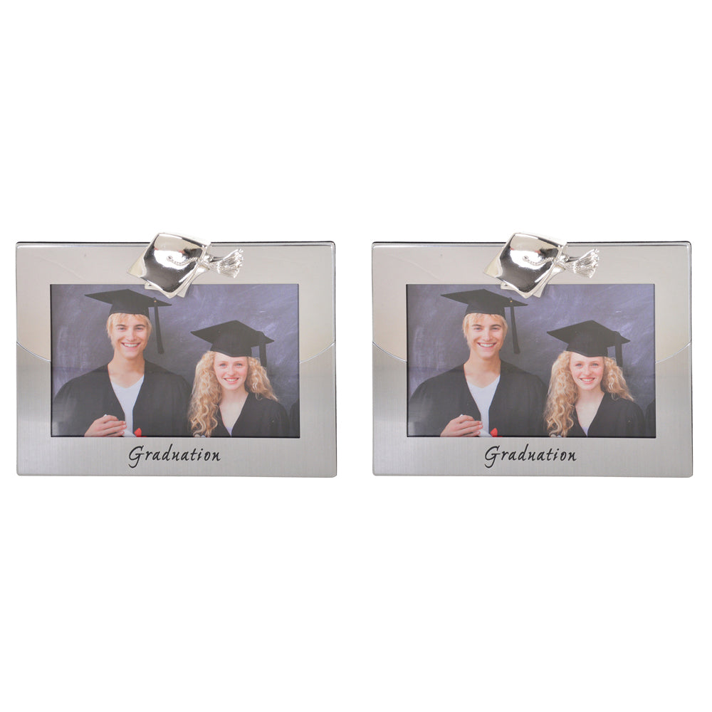Gibson Gifts Silver Graduation 6x4'' Photo/Picture Frame Decor Rectangle (2 Pack)