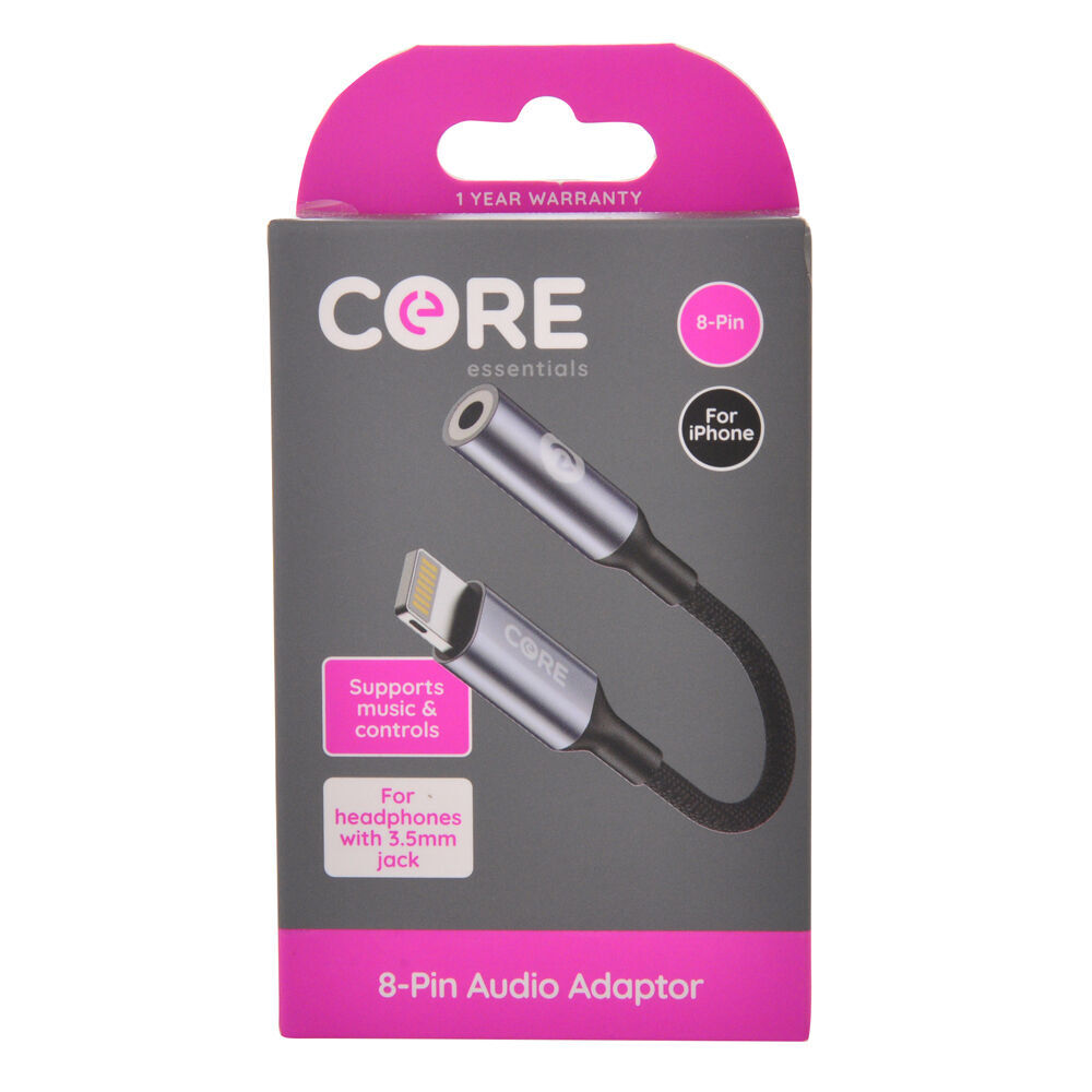 Core Essentials 3.5mm Jack to 8-Pin Audio Adaptor Aux Stereo Converter Black (2 Pack) — image 2