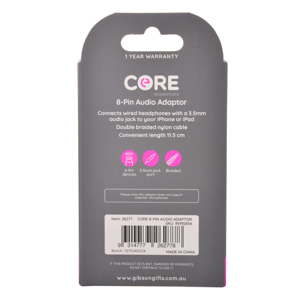 Core Essentials 3.5mm Jack to 8-Pin Audio Adaptor Aux Stereo Converter Black (2 Pack) — image 3