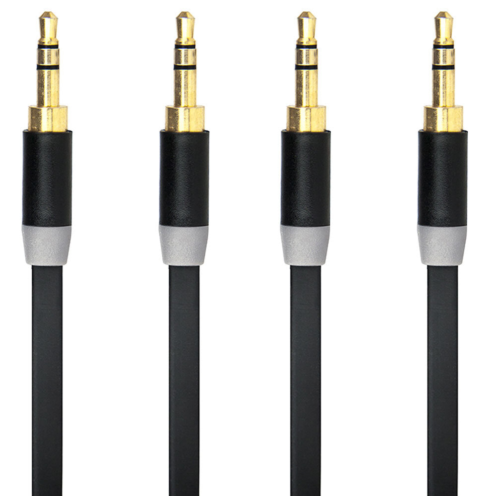 Gecko 1m Flat 3.5mm Male to M AUX Cable Gold Plated Audio Car/Phone Cord BLK (2 Pack)