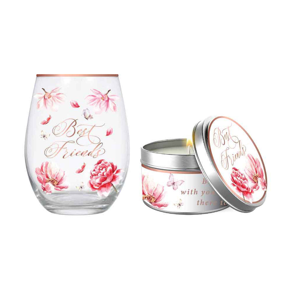 LMD Best Friend 520ml Stemless Glass Tumbler & Candle Vanilla Scent Set (2 Pieces)