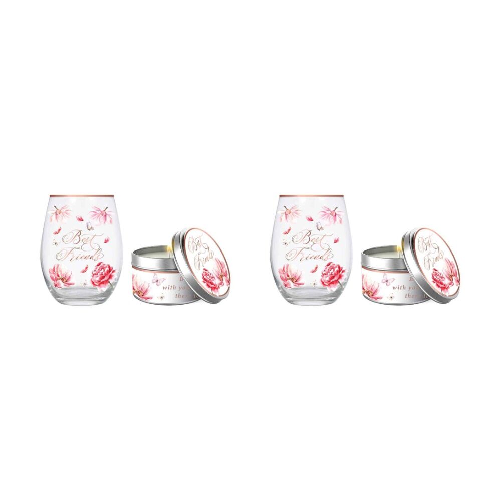 LMD Best Friend 520ml Stemless Glass Tumbler & Candle Vanilla Scent Set (4 Pieces)