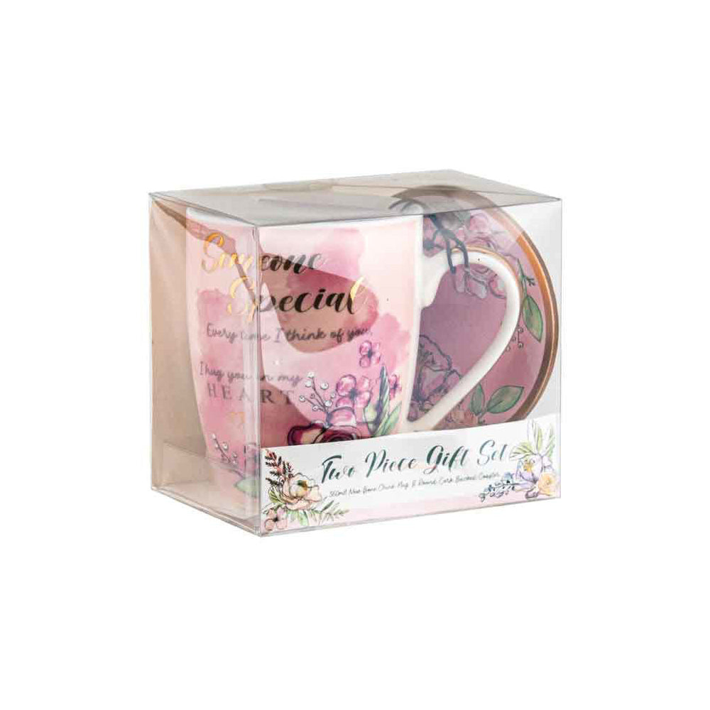 LMD Someone Special Ceramic 350ml Tea/Coffee Mug w/ Coaster Drinkware Set Pink