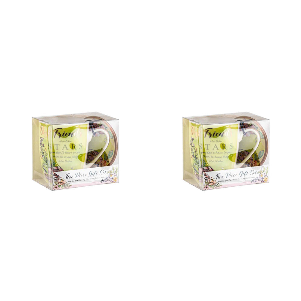 LMD Best Friends Ceramic 350ml Tea/Coffee Mug w/ Coaster Drinkware Set Yellow (2 Pack)