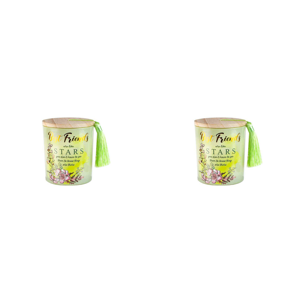 LMD Best Friends 300g Vanilla Scented Candle w/ Wood Lid & Tassel Decor Green (2 Pack)